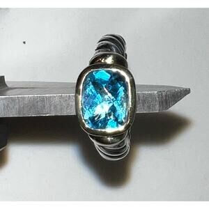 David Yurman sterling silver and gold blue topaz ring